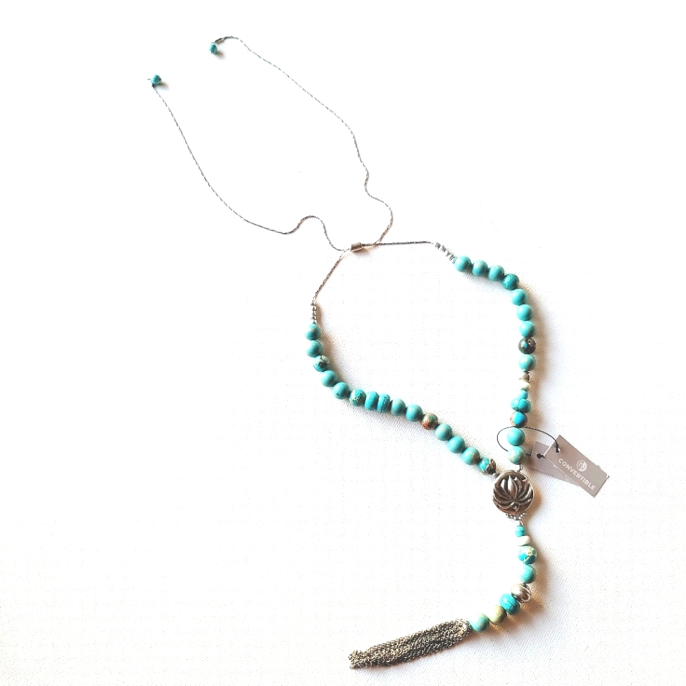 CHICO'S Convertible Beaded Turquoise-Hued Tassel Necklace
